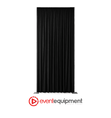 6m high black velvet drape system with freestanding frame, available for hire in Melbourne, Sydney, and Brisbane