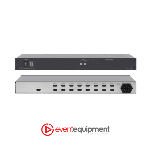 Kramer VM-16H HDMI distribution amplifier with 1 input and 16 outputs, available for hire in Melbourne, Sydney, and Brisbane