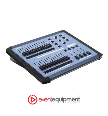 Front panel of 12/24 channel DMX controller with faders and memory buttons, available for hire in Melbourne, Sydney, and Brisbane