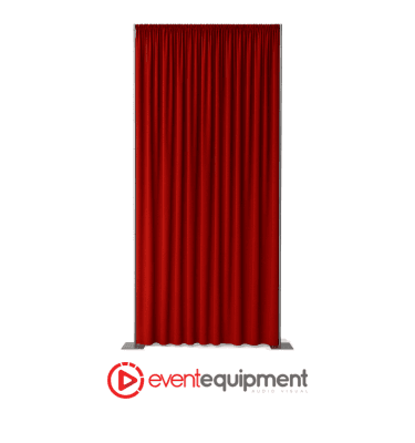3 metre wide by 6 metre high red velvet drape with stand kit, available for hire in Melbourne, Sydney, and Brisbane