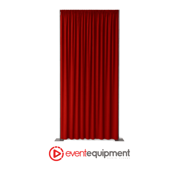 3 metre wide by 6 metre high red velvet drape with stand kit, available for hire in Melbourne, Sydney, and Brisbane