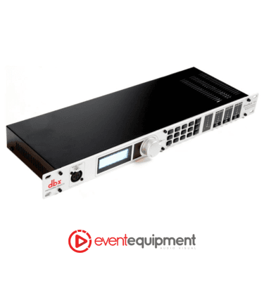 DBX DriveRack PA+ loudspeaker management system front panel with LCD display and XLR inputs, available for hire in Melbourne, Sydney, and Brisbane.