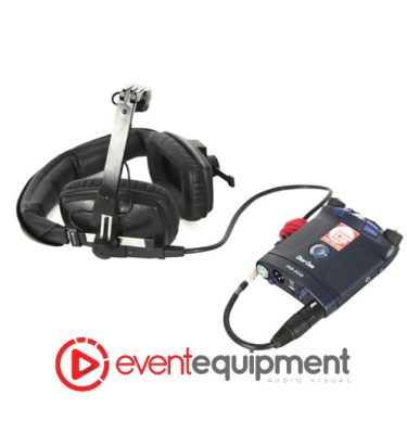 Headset with 4-pin XLR connector supplied with Clear-Com beltpack for hire across Melbourne, Sydney, and Brisbane.