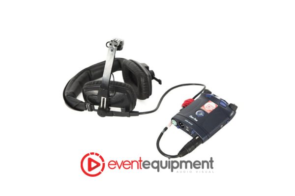 Headset with 4-pin XLR connector supplied with Clear-Com beltpack for hire across Melbourne, Sydney, and Brisbane.