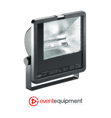 Mig AS400 400W metal halide flood light with weatherproof housing, available for hire in Melbourne, Sydney, and Brisbane