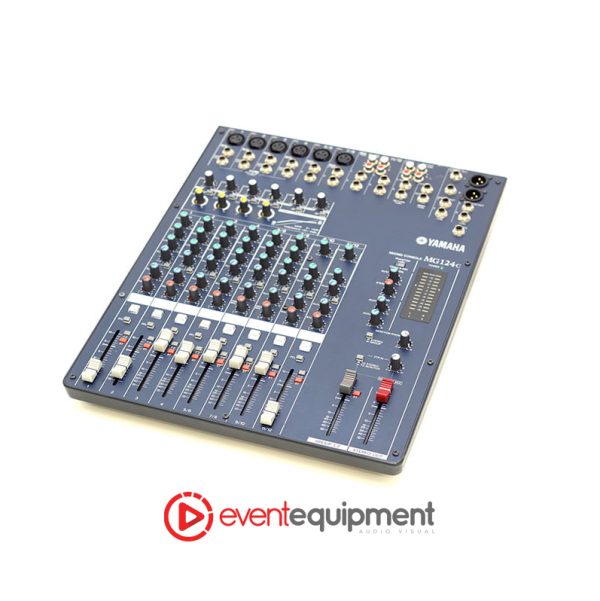 Yamaha MG124C 12-channel analog mixer available for hire in Melbourne, Sydney, and Brisbane for conferences, presentations, and live AV events.
