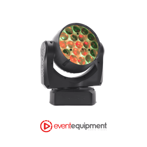 Front view of Mac Aura LED wash light for hire in Melbourne, Sydney, and Brisbane, showing vibrant LED display