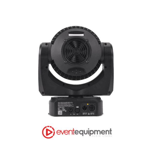 Rear panel of Mac Aura LED lighting fixture available for hire in Melbourne, Sydney, and Brisbane, featuring power and control ports