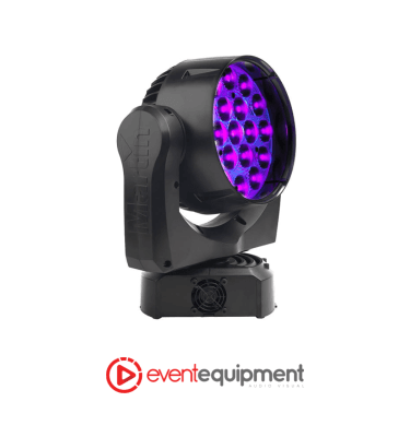 Side angle of Mac Aura wash light with purple LED illumination, available to hire in Melbourne, Sydney and Brisbane.