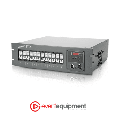 FPX dimmer rack with 12 DMX channels and 3-phase input, ideal for stage and event lighting hire in Melbourne, Sydney, and Brisbane