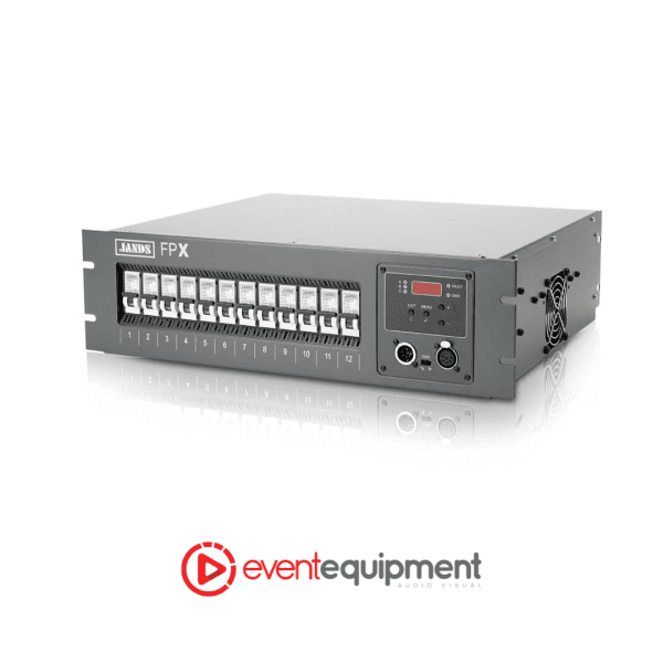 FPX dimmer rack with 12 DMX channels and 3-phase input, ideal for stage and event lighting hire in Melbourne, Sydney, and Brisbane