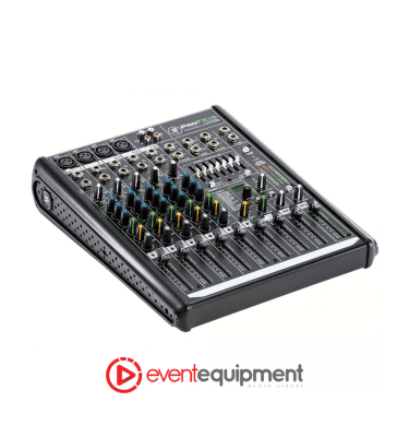 Front angle of the Mackie ProFX8v2 8 channel mixer available for hire in Melbourne, Sydney, and Brisbane.