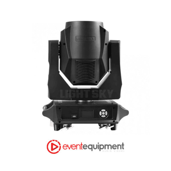 Rear LCD control screen of Light Sky F230 beam fixture, available for hire in Melbourne, Sydney, and Brisbane