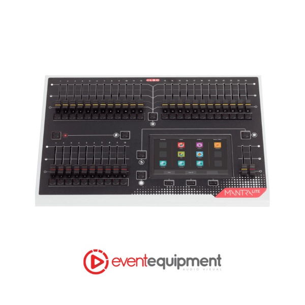 Playback faders and master controls on Mantra Lite console for hire in Melbourne, Sydney, and Brisbane