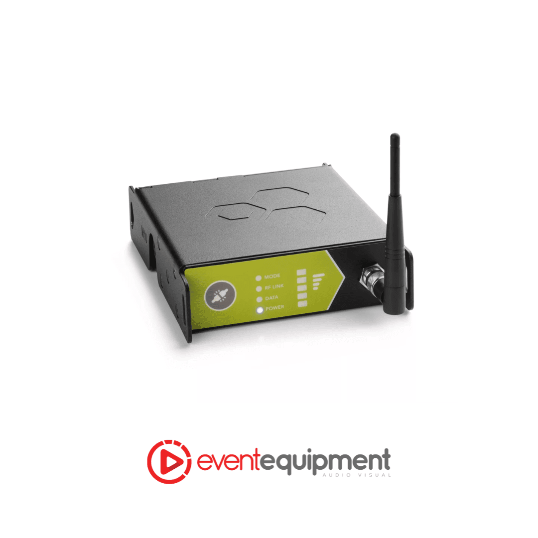 Luna DMX Interface Hire – Front View Melbourne Sydney Brisbane Luna DMX interface front view showing USB and CRMX output, available for hire in Melbourne, Sydney, and Brisbane