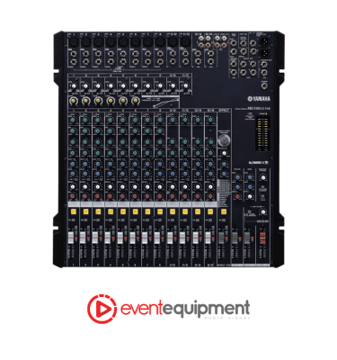 Yamaha MG166cx 16-channel mixer with USB and built-in FX, available for professional audio hire in Melbourne, Sydney, and Brisbane.
