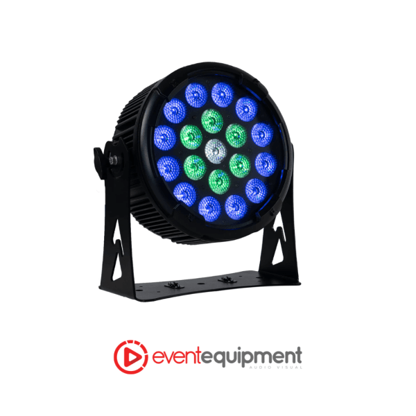 PAR19X15O IP65-rated LED light with 19 RGBW LEDs and lens options, available for professional hire in Melbourne, Sydney, and Brisbane