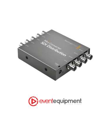 SDI mini converter 1 input to 8 re-clocked outputs, supports SD, HD, and 3G-SDI, available for hire in Melbourne, Sydney, and Brisbane