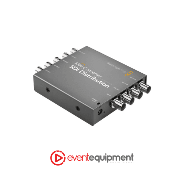 SDI mini converter 1 input to 8 re-clocked outputs, supports SD, HD, and 3G-SDI, available for hire in Melbourne, Sydney, and Brisbane